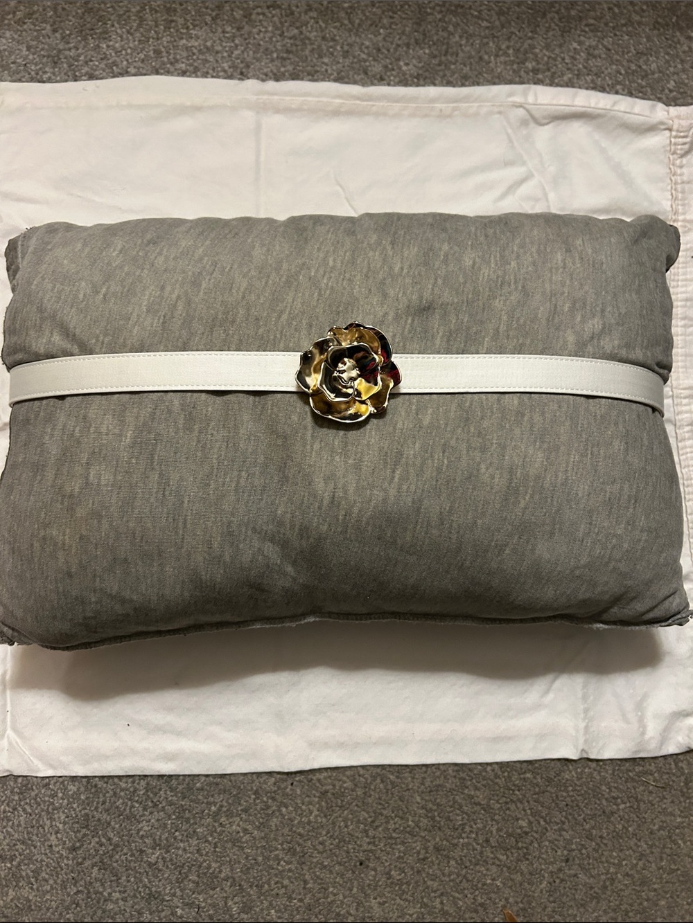 Karl Lagerfeld White Belt with Gold Floral Buckle Size 12
